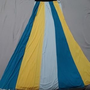 Tri-colored, long skirt.